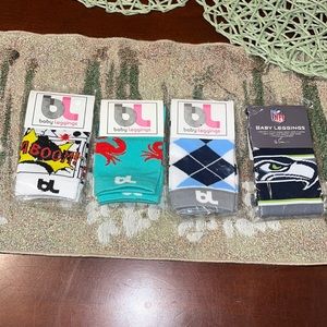 BL Baby Leggings 4 baby legs leggings: Seahawks, Superhero, Crabs, & Blue Argyle